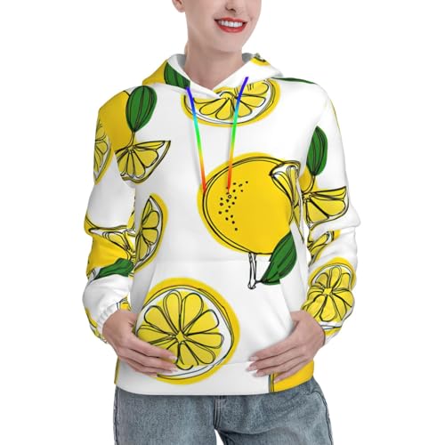 Sweat à capuche femme motif citron pull confort poche kangourou