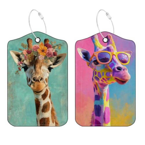 Image of Rainbow Giraffe & Flower Crown Giraffe Luggage Tags 2 Pack