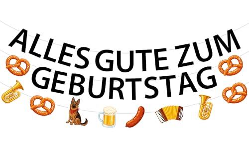 Sursurprise Alles Gute Zum Geburtstag Banner Set for German Themed Birthday Party Decoartions, Germany Happy Birthday Banner with Pretzel, Beer, Accordion, Bratwurst Garland for Indoor Outdoor Decor