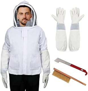 EWPJDK Beekeeper Suit with Veil - Professional Bee Suit Jacket - Premium Beekeeping Suit with Glove, Stainless J Hook, bee hive Brush (L)