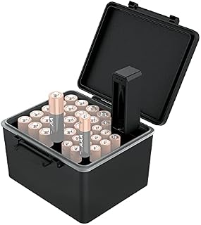 JJC Organizer na baterie AAA AA z testerem baterii, wodoodporny, twardy organizer na baterie, z odłączanym kontrolerem baterii, mieści 20 baterii AA i 14 baterii AAA