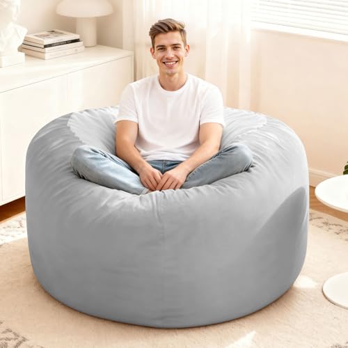 Image of HABUTWAY Bean Bag Chair: Giant 4' Memory Foam Furniture Bean Bag Chairs for Adults with Microfiber Cover 4Ft (Light Grey)