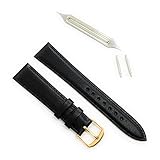 [バンビ] BAMBI 腕時計 ベルト 本革 レザー 時計 バンド レザー 交換ベルト 10mm～20mm 黒 チョコ 簡易交換工具 バネ棒2本 交換マニュアル付属 XP049 XP-49 (17mm, 黒-ゴールド美錠)