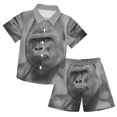 Image of Sunflower Floral Yellow Black Short Sleeve Hawaiian Button Down Shirts and Short Sets for Boys Toddler Summer Outfits