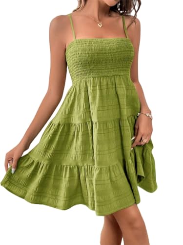 Image of SKAYS Womens Cami Mini Dress Smock Casual A Line Swing Sundress Summer Sleeveless Solid Ruffle Hem Short Dresses