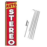 AUTO STEREO Rectangle Feather Flag with 15' FT Pole Kit and Ground Spike – Outdoor Swooper Advertising Banner Sign - Perfect for Car Audio Shops, Stereo Installation, Speaker & Sound System Businesses