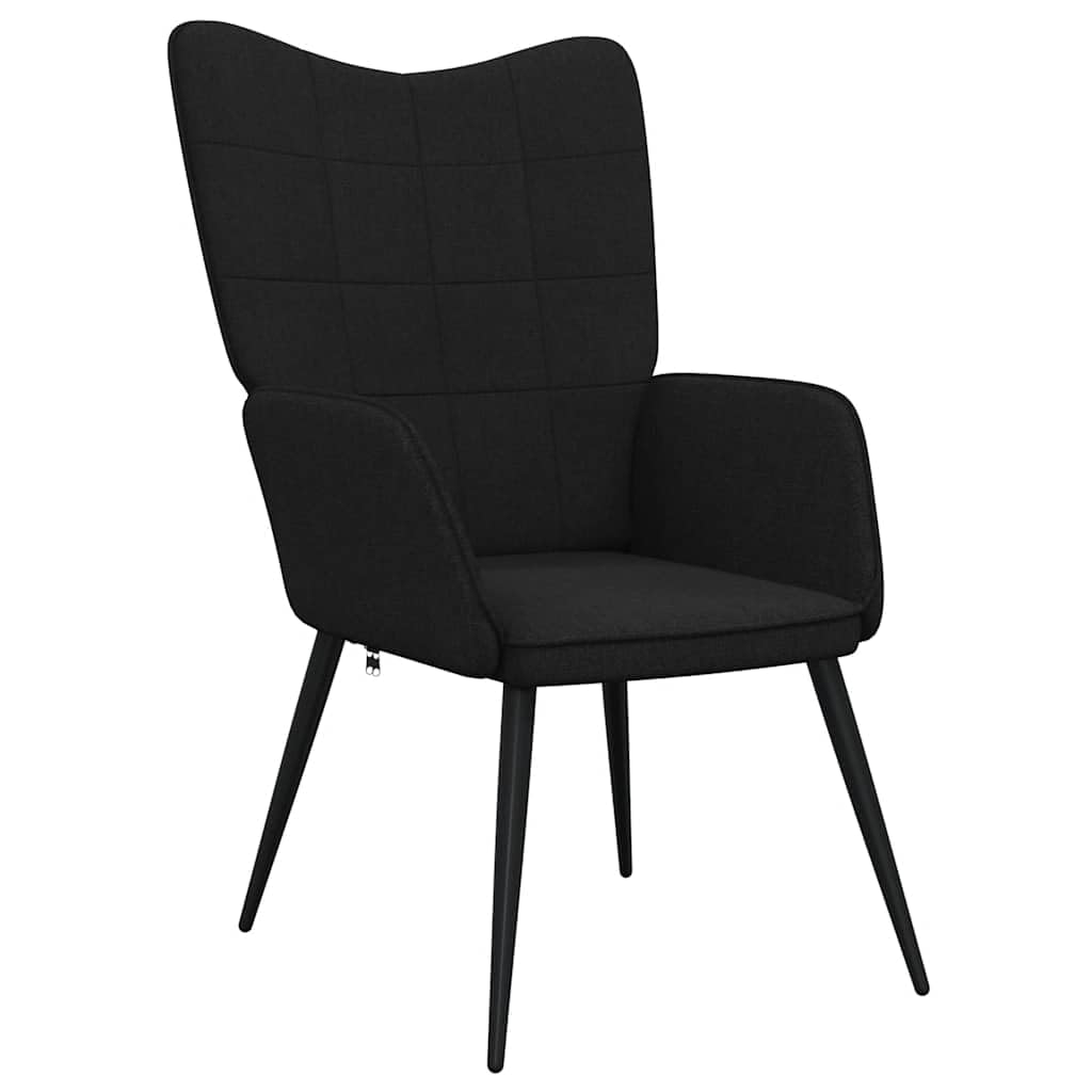 Sillón de relax de tela negra con taburete, diseño moderno para salón, dormitorio y oficina, cómodo sillón de lectura con marco de acero y patas de madera, asiento cómodo para adultos