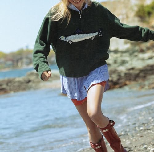 Women Cute Fish Graphic Sweater Lightweight Long Sleeve Pullover Sweater Top Loose Fit Fall Streetwear Y2k Tops2