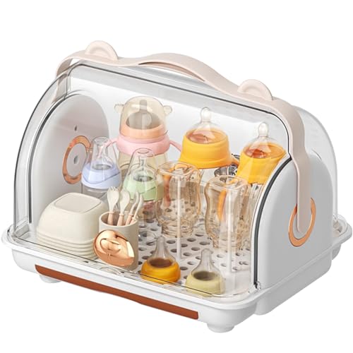 Baby Bottle Drying Rack Dustproof Bottle Rack Dryer Portable Bottle Drying Rack with Cover and Removable Drainer Tray Baby Bottle Storage for Baby Bottles Accessories Brown Baby Bottle Storage Bottle