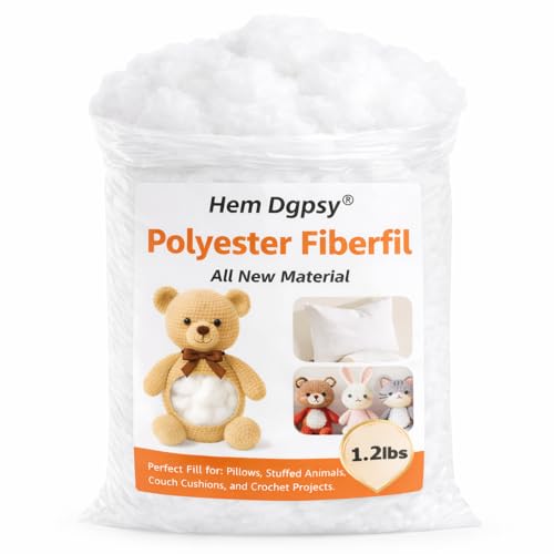 Hem Dgpsy Polyfill Stuffing 1.2lb/544g, Premium Polyester Fiber Pillow Stuffing for Cushion, Couch, Stuffed Animals, Crafts, Crochet Toys, Cloud Decor, Machine Washable