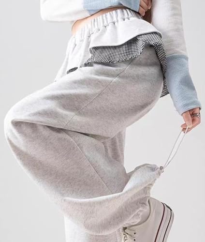 Skant Y2K Pants Elastic High Waist Casual Pants with Plaid Skirt Drawstring Skorts Casual Streetwear3