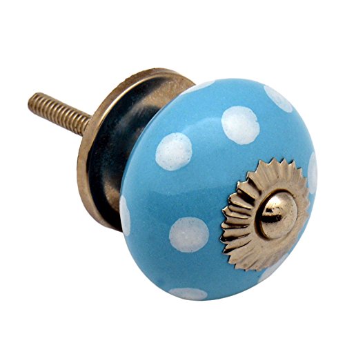 Nicola Spring Ceramic Cupboard Drawer Handle Knobs - Polka Dot Design - Light Blue/White - Pack of 6, Light Blue Spot - Image 4