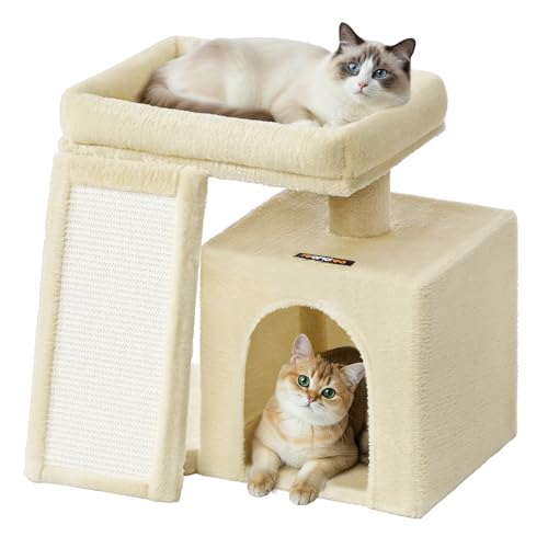Feandrea Arbre à Chat, Tour de Jeu pour Chats, Condo avec Rampe à Griffer, Grande Plateforme Supérieure, Niche, Hauteur 44,6 cm, Beige Sable PCT010LF01