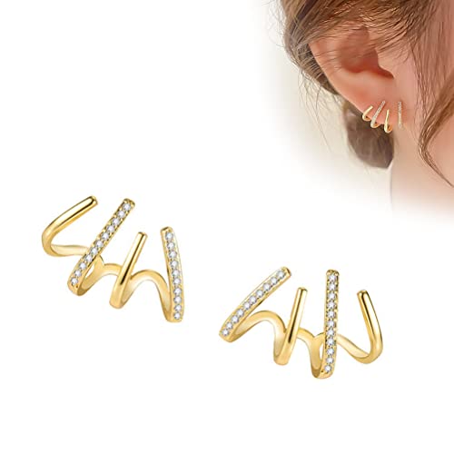 PAIQIU Boucles d'oreilles créoles en Diamant Zircon pour Femmes Filles, Boucles d'oreilles Brillantes en Forme de 4 Griffes, Bague de Patte de Chat en Argent et Or de Luxe élégant Cover