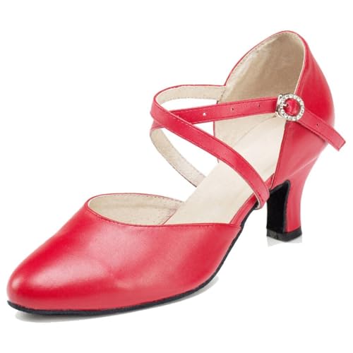 Sandales compensées femme rouge contre la fatigue talon 6cm stable 35