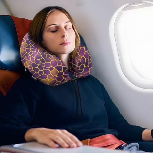 Image of ALAZA Lavenders Yellow Giraffe Spots Travel Neck Pillow Memory Foam Neck Pillow with Storage Bag,Soft Travel Pillow for Sleeping Travel Airplane Car Office Home