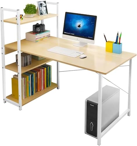 Computer Desk, Gaming Desk with Reversible Storage Shelves, Modern Metal Gaming Desk, PC Desk Workstation for Home Office