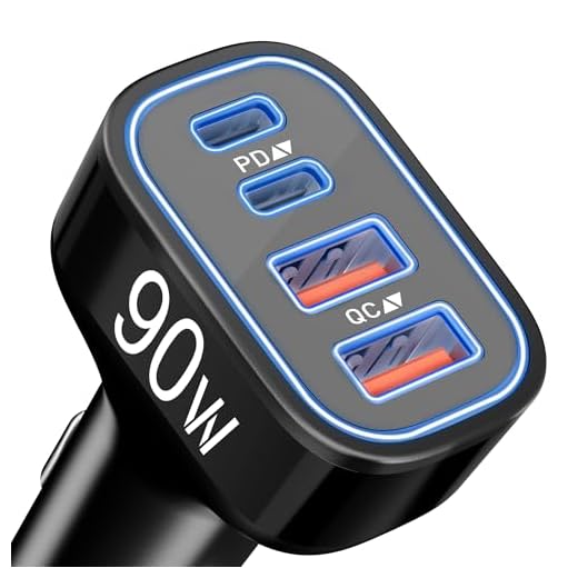 USB C Car Charger, 4-Port 90W Super Fast Car Phone Charger Accessories Dual 45W USB-C & USB-A Cargador Carro Adapter Cigarette Lighter for iPhone 17 16 15 14 13 12 11, Galaxy S25 S24, Tablet, Android