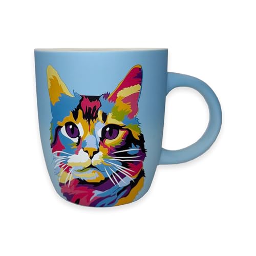 DesirableSip Soft Touch Light Blue Cat Mug - 18 Oz Coffee Mug with Premium Quality Box - Ceramic Mug for Cat Lover - Unique Coffee Cup for Gift