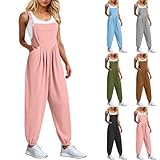 Generic Jumpsuits For Women Womens Waffle Jumpsuits 2024 Summer Spring Casual Rompers Sleeveless Adjustable Strap Solid Overalls with Pockets, Large, 01-pink