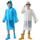Opret 2 Stück Regenponcho Kinder, Wiederverwendbar Wasserdicht Regencape Kinder mit Kapuze und Ärmeln, Eva Atmungsaktiv Regenschutz Regenmantel für Mädchen Jungen Wandern Camping Reisen