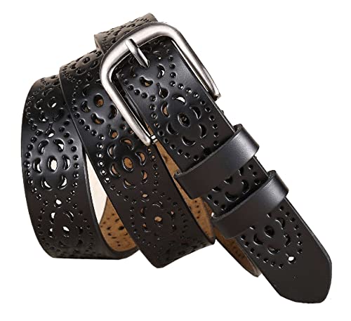 INOGIH Women’s Vintage Hollow Flower Leather Belt with Metal Pin Buckle for Jeans Pants2