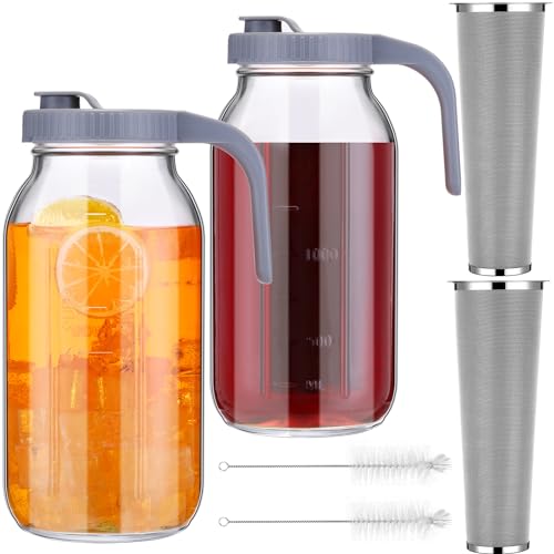 Tioncy 2 Juegos De Cafetera Helada De Vidrio Con Tapa De Mango De Boquilla De Vertido, Filtro De Café Y Cepillo, Jarra De Café Frío, Jarra De Café Frío, Tarro De Vidrio Para Café Helado, Leche,