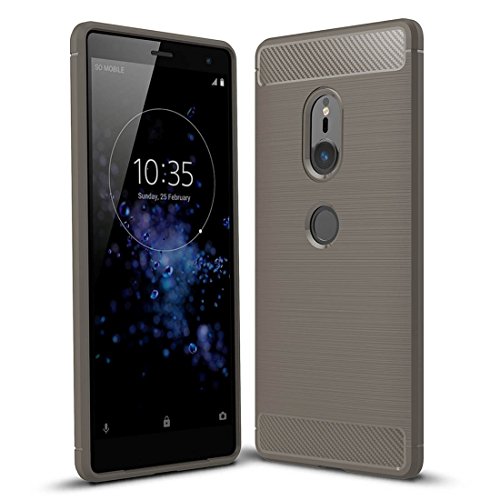 YDF For Sony Xperia Xz2 Brushed Texture Carbon Fiber Shockproof Tpu Protective Back Case, Grey