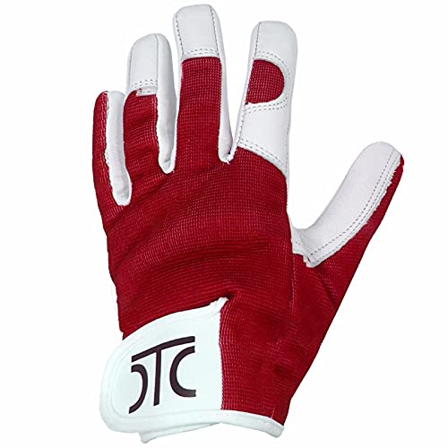 Dtc Real Leather Gardening Gloves Thorn Proof Garden Gloves With Goatskin Leather Palm Breathable Spandex Back An Adjustable Strap Gardening Gloves For Men And Women (Red & White-Color, Large L Size). #TOP1