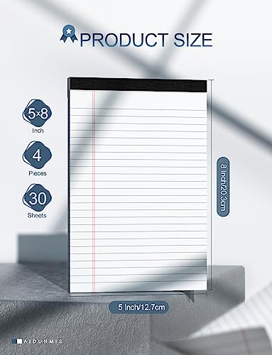 Legal Pads 5 x 8 Note Pads White Small Notepads 5 x 8 Writing Pads 5 x 8 for Office 4 Pack White Lined Writing Notepad 5x8 for Work 80 GSM Paper Bloc Note College Ruled Legal Pad 3 image 2
