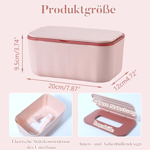Feuchttücher Box mit Deckel, Feuchttücherspender zur Aufbewahrung, Versiegelte Tücherbox für Feuchtes Toilettenpapier und Kosmetiktücher, Ideal für Bad, Büro, Auto, Reise(Rosa)