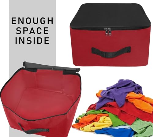 Image of Storite 2 Pack Nylon Wardrobe Storage Bag-38.1x25.4x35 cm | Red & Black, Nylon, Moisture Proof, Wardrobe Organizer for Clothes, Zipper Closure and Handle,Square