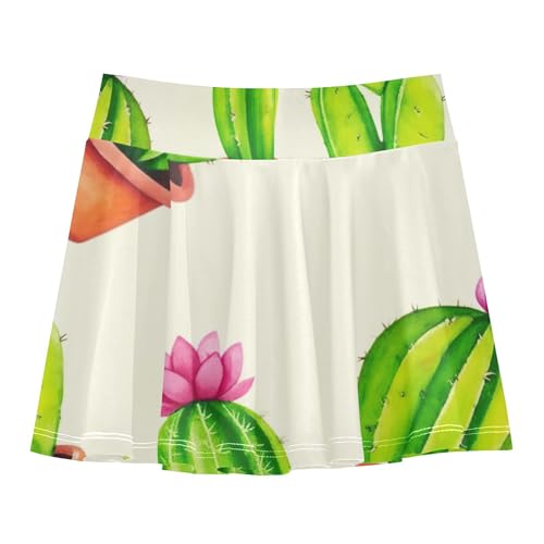 Joisal Cute Watercolor Cacti Pink Flower Tennis Skirts Kids Summer Girls' Shorts Athletic Skorts School Skirt 4t2