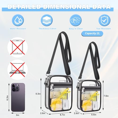 Slumou Clear Bag for Stadium Events - Sports Messanger Bag Small Mini Clear Purse for Fan, Concert, Work, Travel (Charcoal Gray-M) — view 4