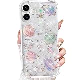 Changjia for iPhone 17 Clear Glitter Case,Cute Girly Bling Sparkle Planet Space Stars Moon Universe Pattern Soft TPU Silicone Shockproof Women Girls Slim Protective Phone Case for iPhone 17 6.3',Clear