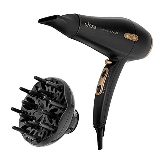 Ufesa Velvet Pro 2400 Secador Profesional con tecnología iónica, Difusor y concentrador, Negro/Cobre, 2400W