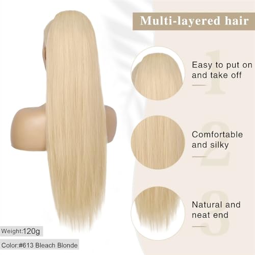 Extensiones de clip tipo coleta de cabello humano brasileño liso #613 5