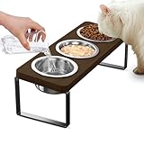 Elevated Cat Bowls with 3 Stainless Steel Bowls | 10° Tilted Anti-Vomiting Raised Cat Food Bowl for Small Cats and Puppies Pet Bowl with Stand（Walnut Color）