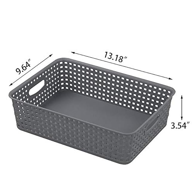 Plastic Paper Storage Trays, Office Shallow Basket Set of 4 Grey