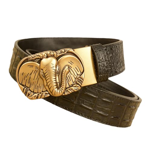 Ceinture à cliquet en cuir motif crocodile et boucle automatique éléphant élégante