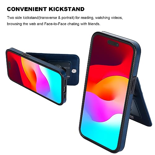 KIHUWEY Compatible with iPhone 15 Pro Max Case Wallet with Credit Card Holder, Flip Premium Leather Magnetic Clasp Kickstand Heavy Duty Protective Cover for iPhone 15 Pro Max 6.7 Inch (Blue) - Thumbnail 5