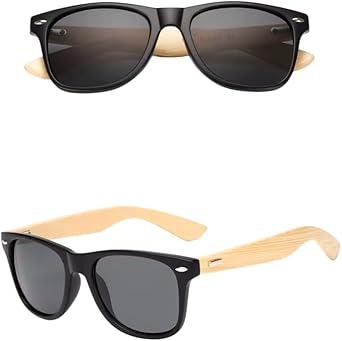 ?culos De Sol Bambu Madeira Masculino Feminino Quadrado Polarizado Prote??o UV400 Original com case e flanela (preto)
