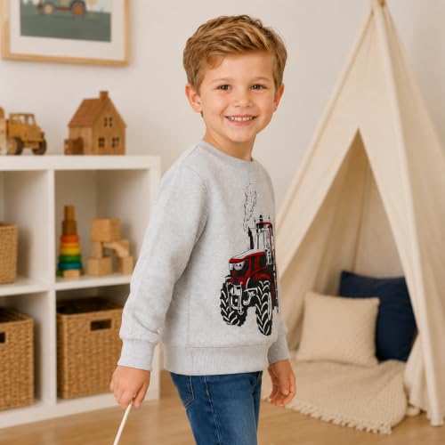 Image of Akyzic Toddler Boys Sweatshirts Cotton Crewneck Truck Shirt Dinosaur Long Sleeve Pullover Tops Tees 2-8T