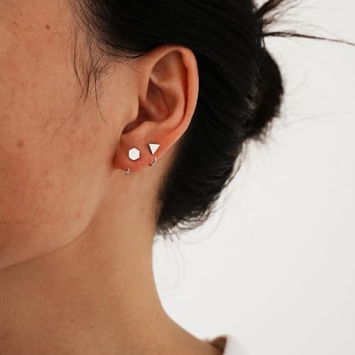 Image of CHIC & ARTSY 925 Sterling Silver Half Hoop Earrings for Women, Small Huggie Hoops Set with Ball Bar Star Moon Cross & Pearl, Lightweight Comfort Fit Everyday & Sleep Earrings