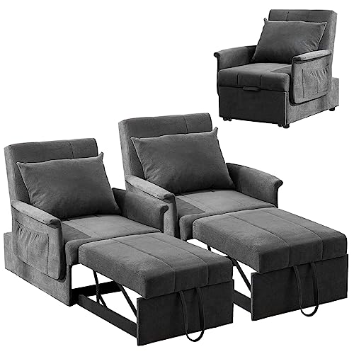 BINGTOO 2 Pcs Convertible Chair 3 in 1 Multi-Function Folding Ottoman Sofa Sleeper Bed, Pull Out Sleeper Chair Bed- Modern Convertible Chair Bed Adjustable Backrest Sleeper Couch Bed for Living Roomâ€¦â€¦
