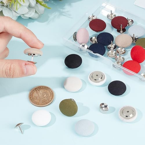 BENECREAT 20 Set 10 Color Cloth Covered with Metal Buttons, 18.5mm Cloth Covered Baseball Cap Button Top Replacement - Image 3