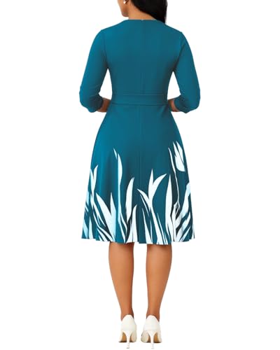 Image of Casual Dresses for Women Midi Church A-Line Fit and Flare Dress Crewneck 3 /4 Sleeve Party Dress
