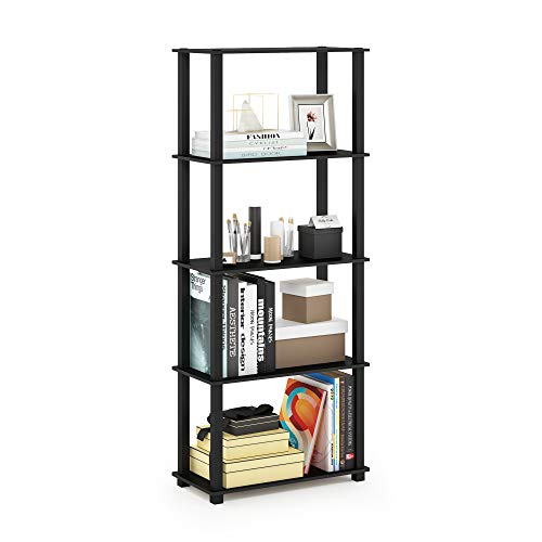 Image of Furinno Turn-N-Tube 5-Tier Multipurpose Shelf / Display Rack / Storage Shelf / Bookshelf, Square Tubes, Americano /Black