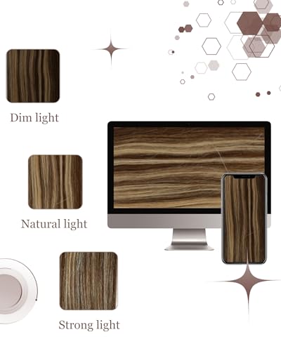 Hetto Human Hair Clip in Extensions Brown Highlights Clipin Hair Extensions Real Human Hair Dark Brown Mix Caramel Blonde Clip Hair Extension Full Head 18Inch 5Pcs 80G