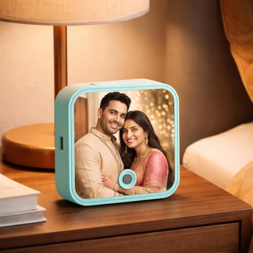 Image of Rangoli Personalized Photo Frame with Inbuilt Music Player 98 x 98 mm | Customized Picture Frame with Song Playback | USB-C Charging Port | Unique Gift for Couples, Birthday, Anniversary. D-12